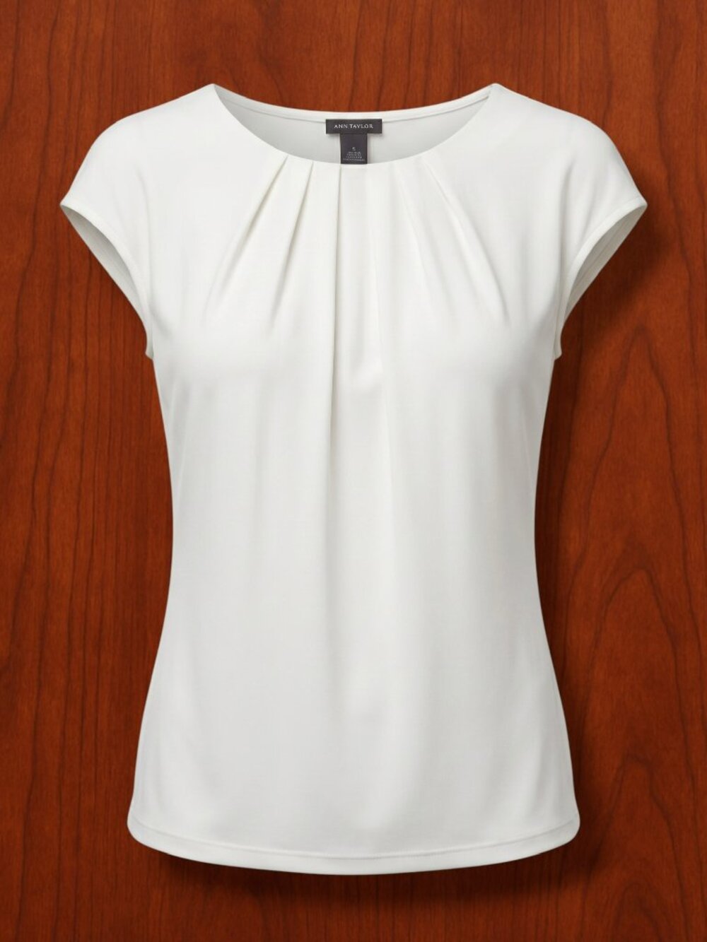 Ann Taylor White Pleated Collar Cap Sleeve Blouse Top S EUC